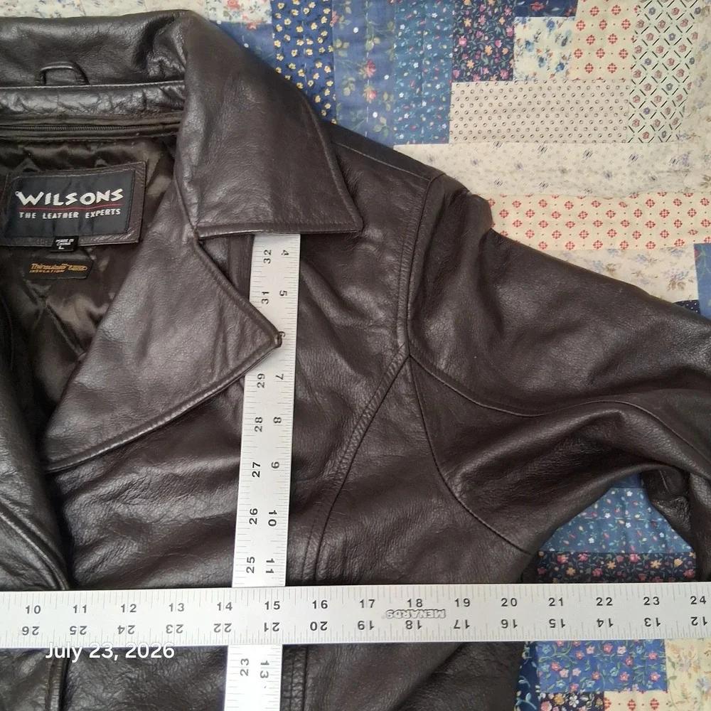 Vintage Wilsons Leather Trench Coat Womens Large Dark Brown Belted Thinsulate
